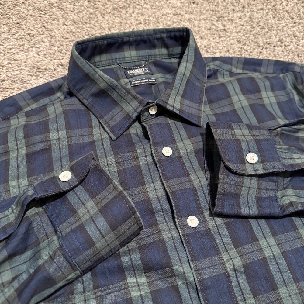Faherty Reserve The Movement Shirt Mens L Black Watch Plaid Supima MWC0082